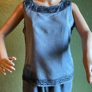 Geeta 2 piece Denim Outfit Sleeveless Top & drawstring waist Pants One Size NWT